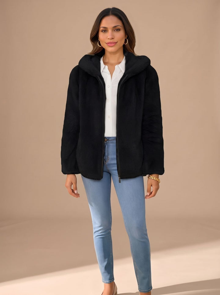 Women's Soft Hooded Winter Trench Coat in Black