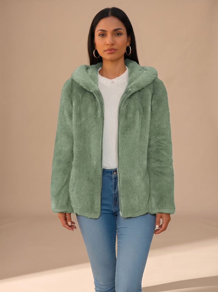 Women's Soft Hooded Winter Trench Coat in Green