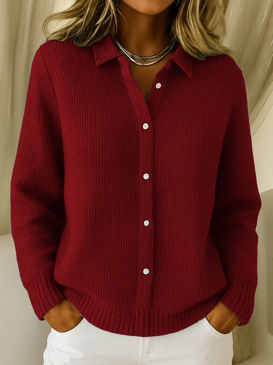 Women's Soft Knit Cardigan for Casual Elegance in Red
