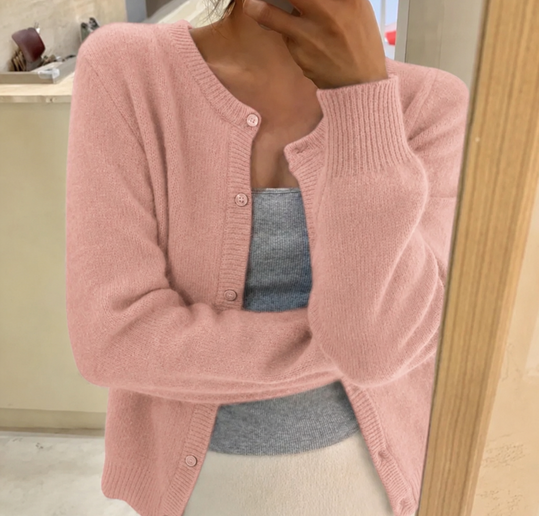 Women's Soft Knit Christmas Cardigan in Light Pink