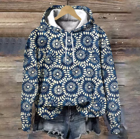 Women's Soft Knit Hoodie for Autumn Days in Mitternachtsmosaik