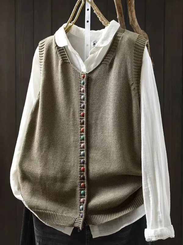 Women's Soft Knit Vest for Layering in Gurke