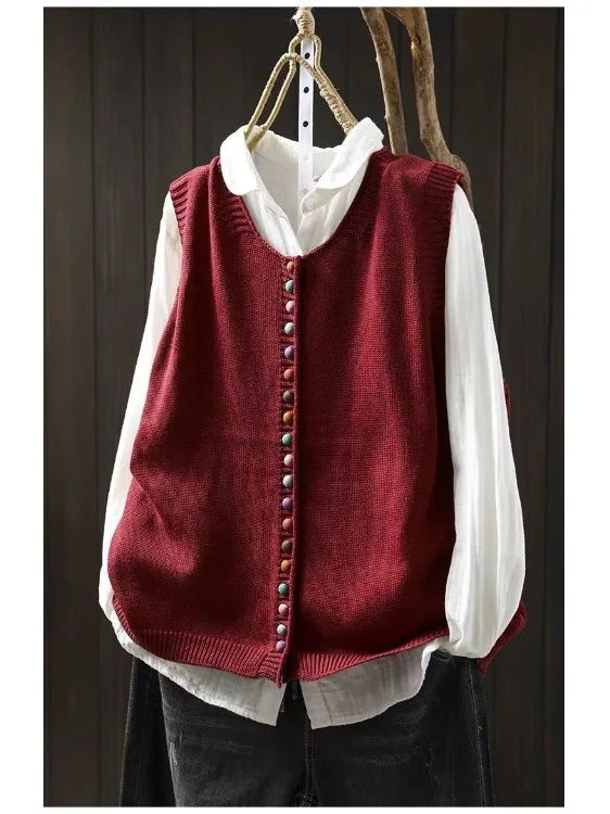 Women's Soft Knit Vest for Layering in Red