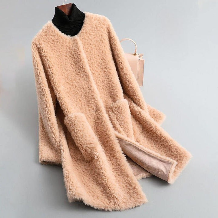 Women's Soft Shearling Trench Coat for Winter in Blossom Pink