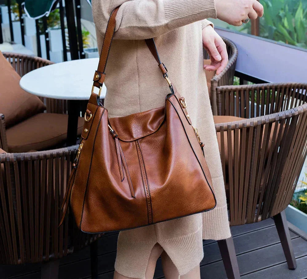 Women's Soft Vegan Leather Everyday Tote Bag in Brown 1