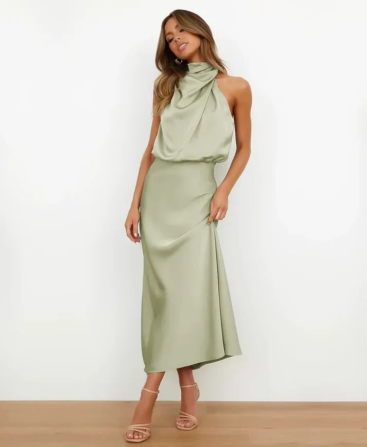 Women's Sophisticated Wedding Guest Midi Dress in Light green
