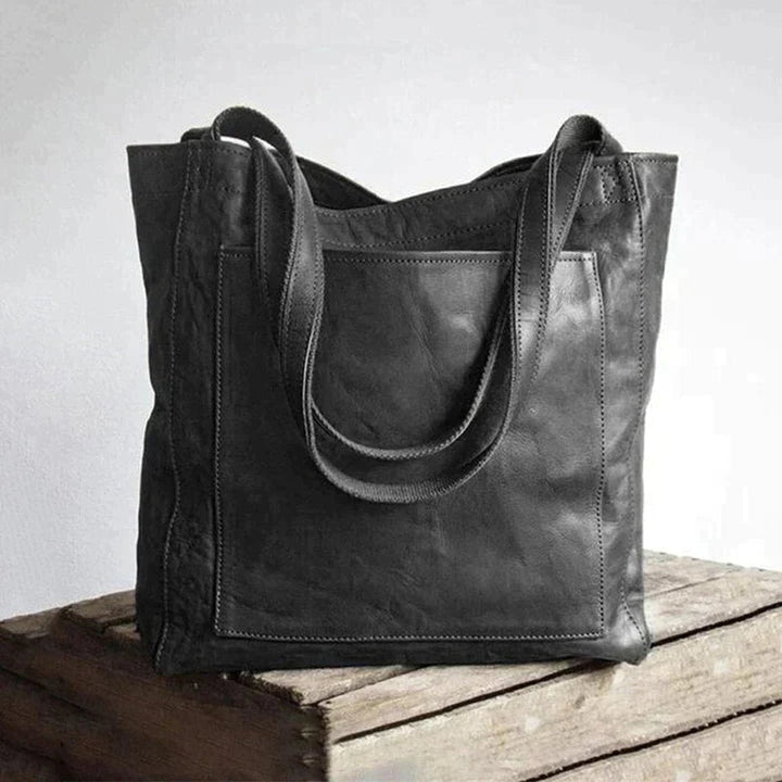 Women's spacious leather tote bag for everyday in Black