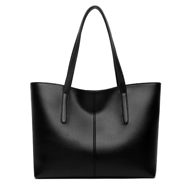 Women's Spacious Leather Tote Bag for Work in Black
