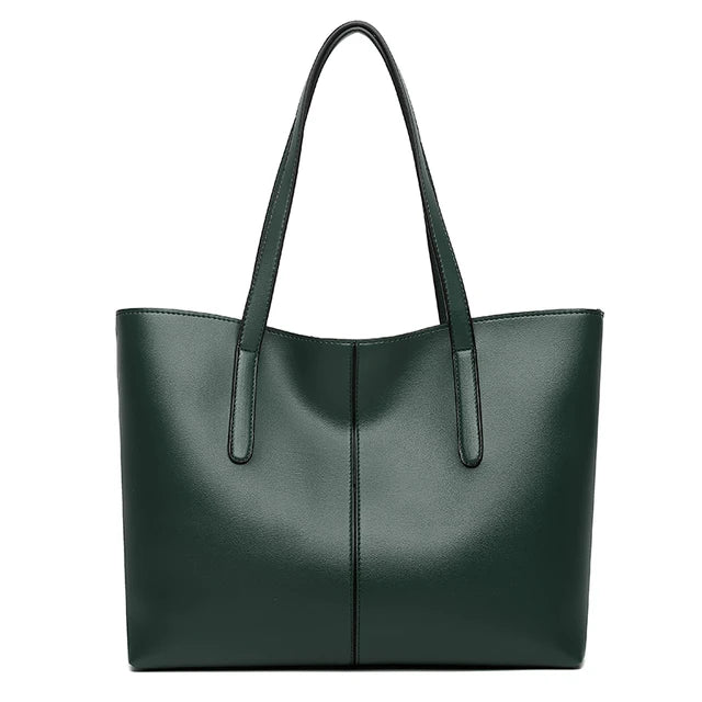 Women's Spacious Leather Tote Bag for Work in Green