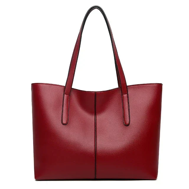 Women's Spacious Leather Tote Bag for Work in Red