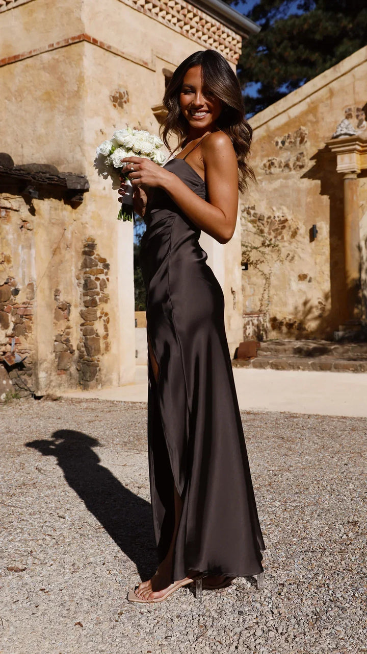 Women’s Spring Satin Slip Maxi in Espresso