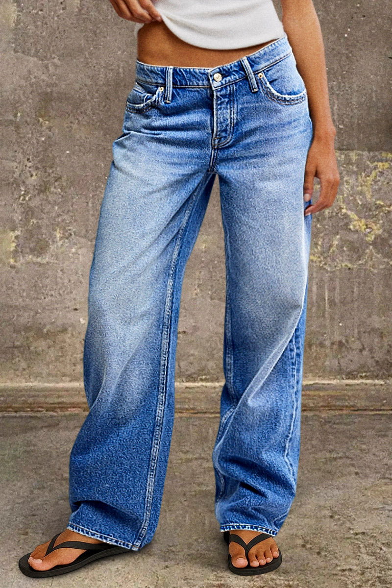 Women's Straight Jeans Smart Casual Mid-Rise in Blue