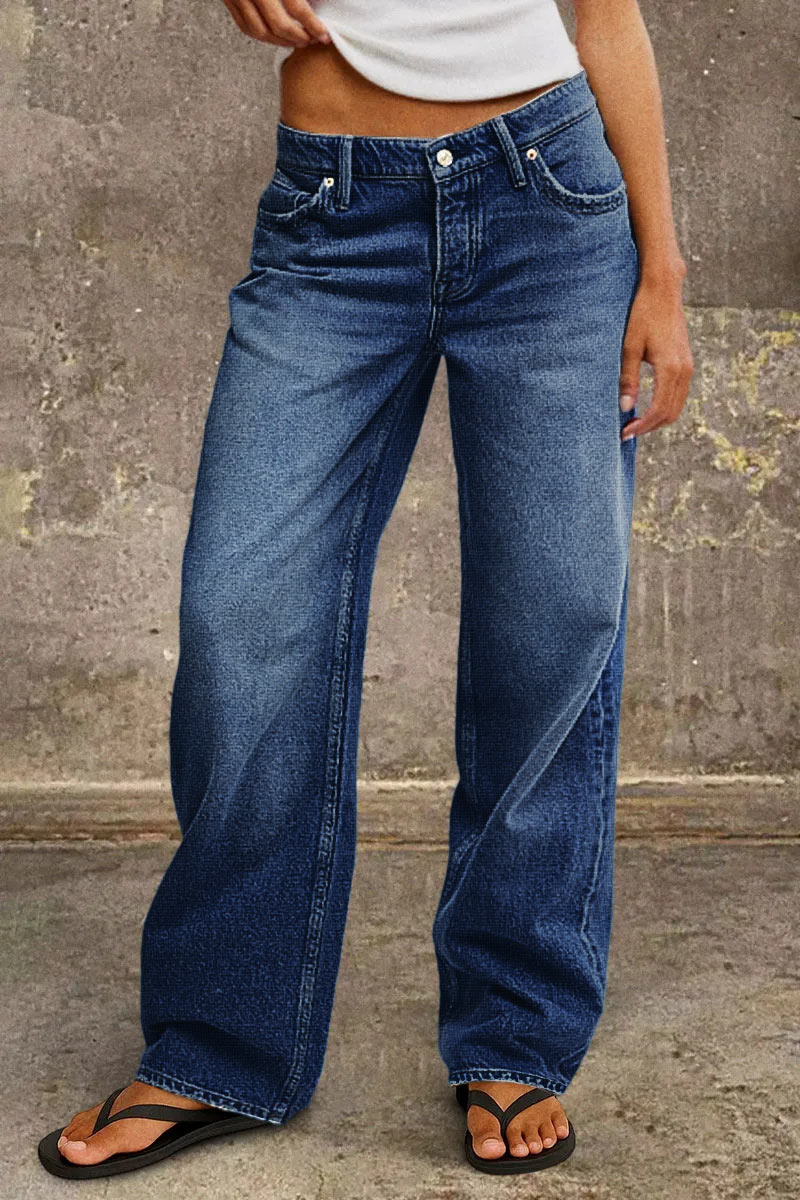 Women's Straight Jeans Smart Casual Mid-Rise in Dark Blue