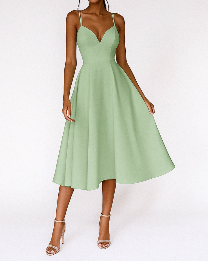 Women's Strappy Midi Dress for Fall Weddings in Green