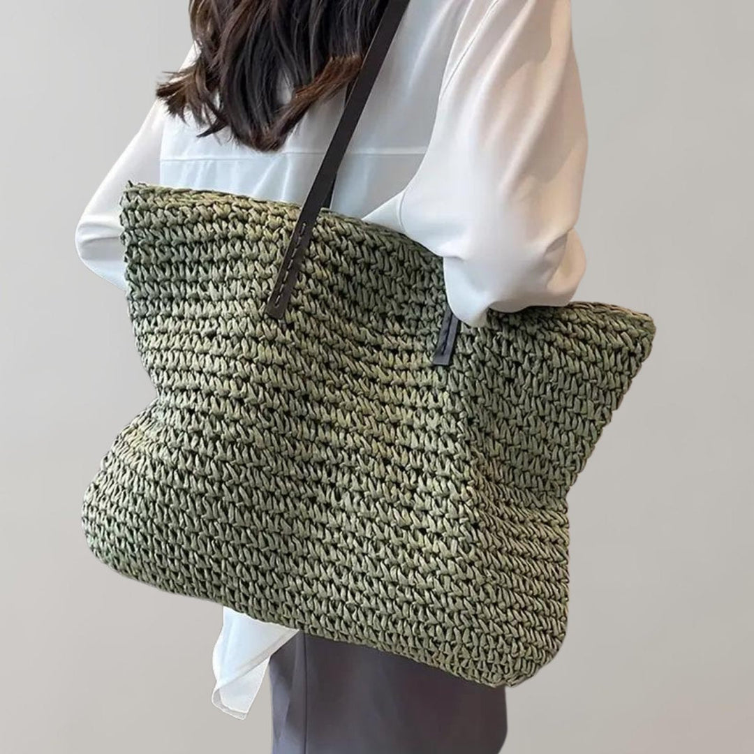 Women's Straw Tote Bag in Boho Style in Green