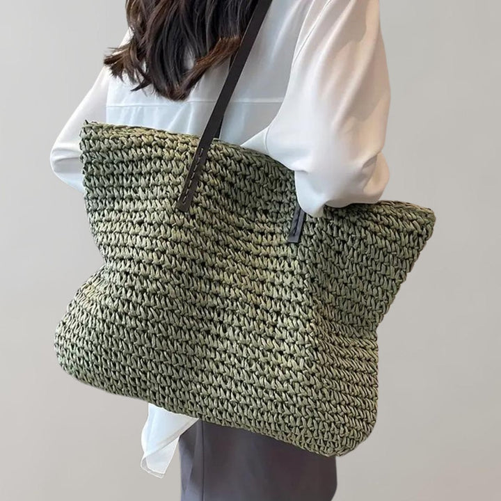 Women's Straw Tote Bag in Boho Style in Green