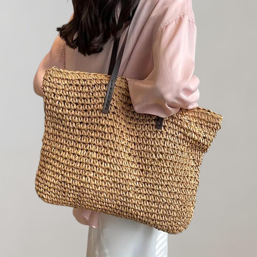 Women's Straw Tote Bag in Boho Style in Khaki