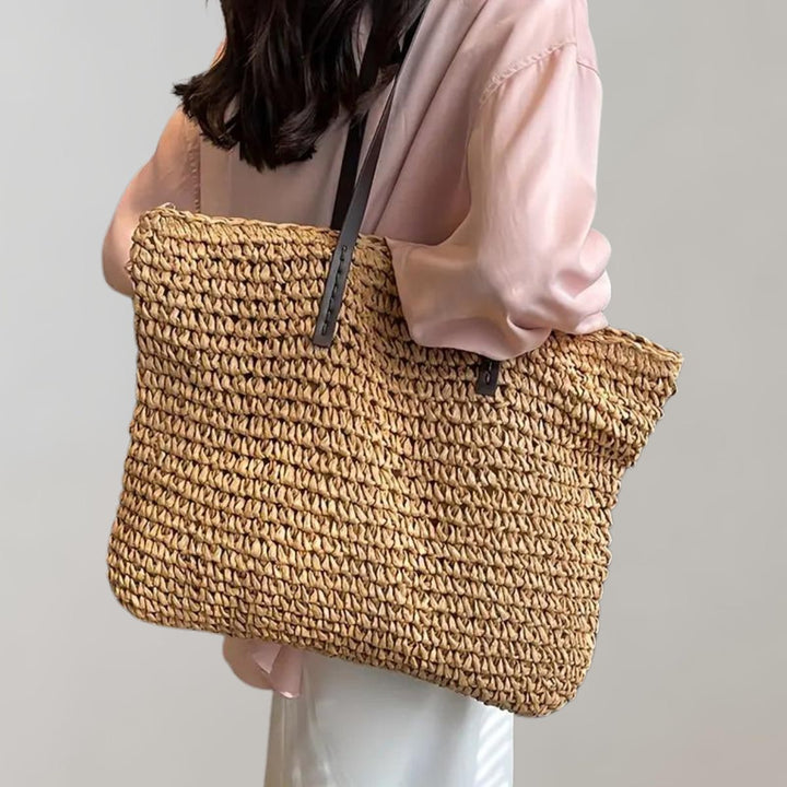 Women's Straw Tote Bag in Boho Style in Khaki