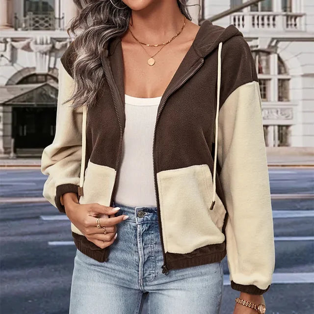Women's Striped Hooded Knit Cardigan for Autumn in Brown 1