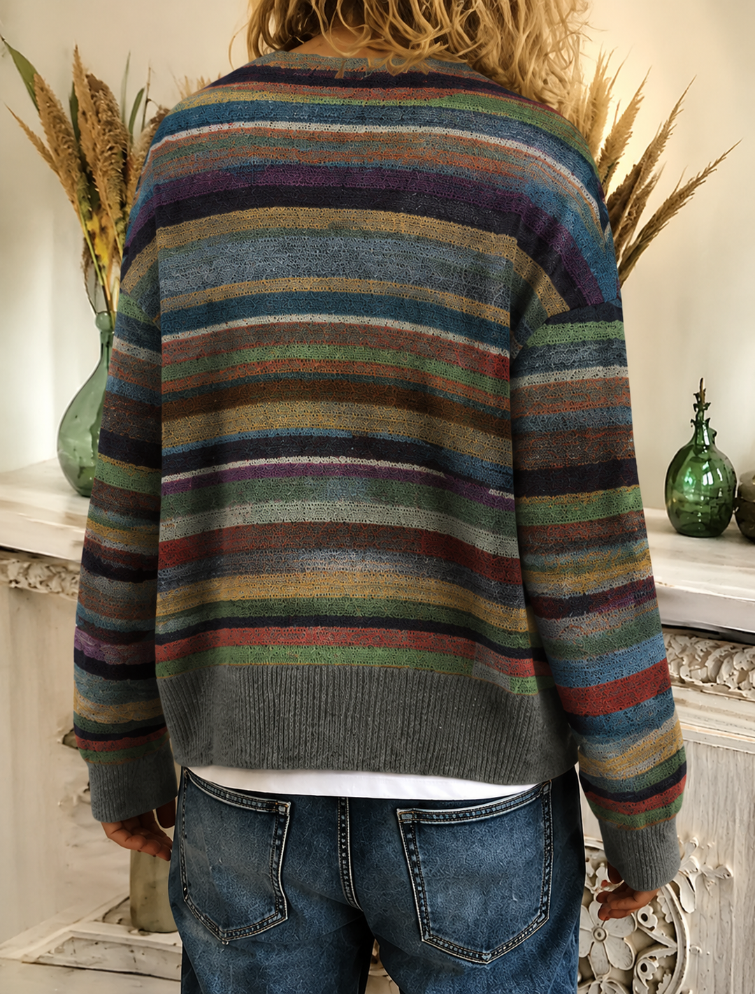 Women's Striped Knit Cardigan for Autumn (4)