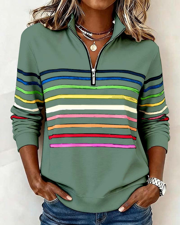 Women's Striped Knit Sweaters for Casual Layering in Green