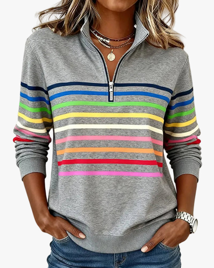 Women's Striped Knit Sweaters for Casual Layering in Grey