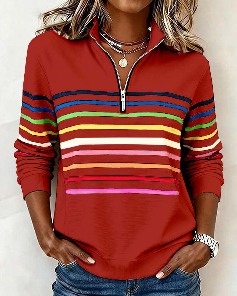 Women's Striped Knit Sweaters for Casual Layering in Red