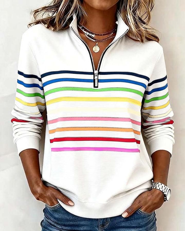 Women's Striped Knit Sweaters for Casual Layering in White