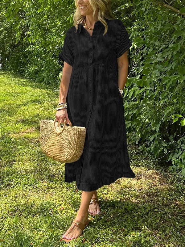 Women's Striped Midi Beach Dress for Summer in Black