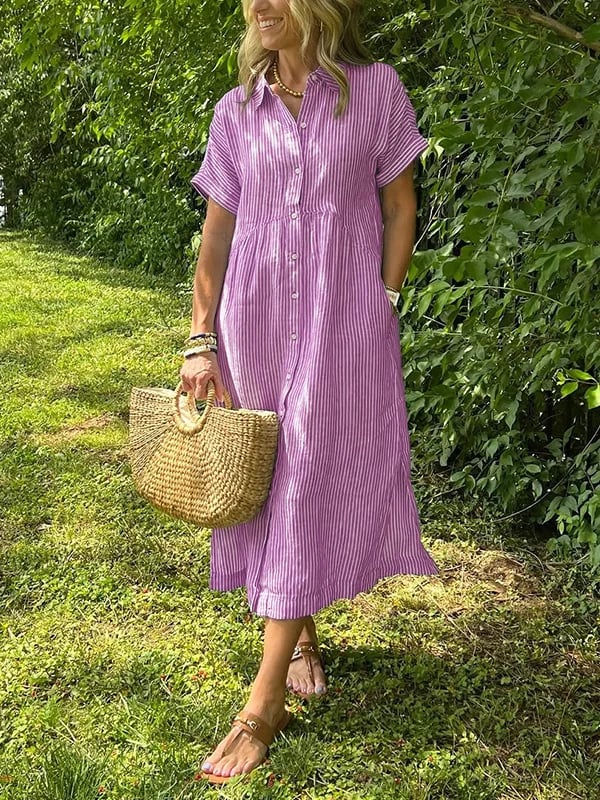 Women's Striped Midi Beach Dress for Summer in Pink
