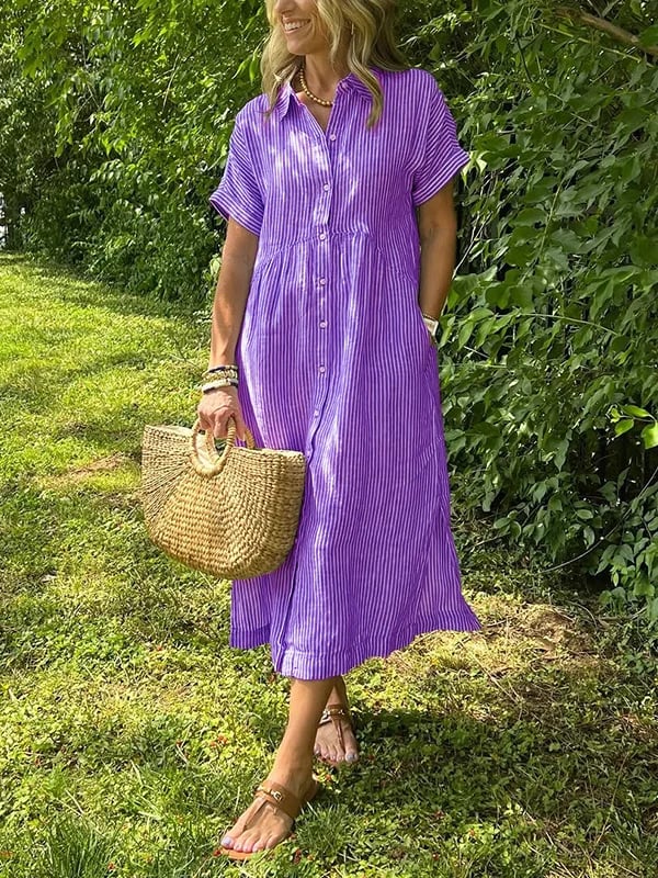 Women's Striped Midi Beach Dress for Summer in Purple