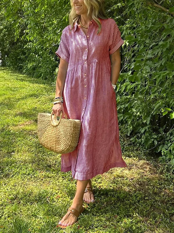 Women's Striped Midi Beach Dress for Summer in Red
