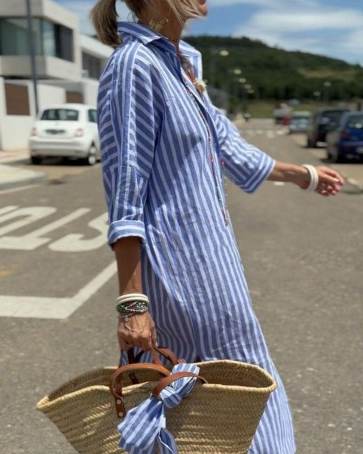 Women's Striped Summer Dress for the Office in Blue