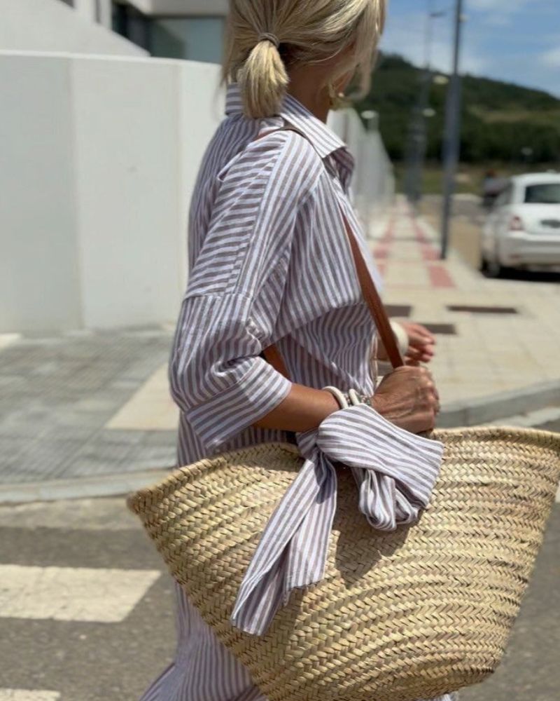 Women's Striped Summer Dress for the Office in Grey 1