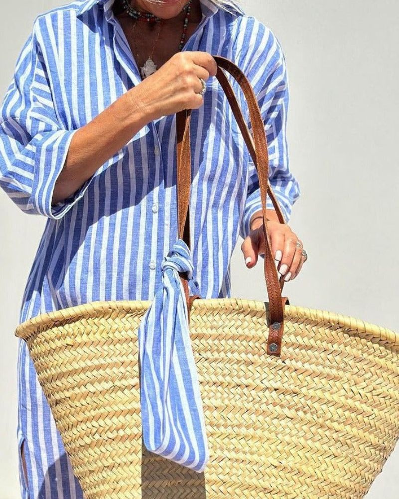 Women's Striped Summer Dress for the Office in Grey 2