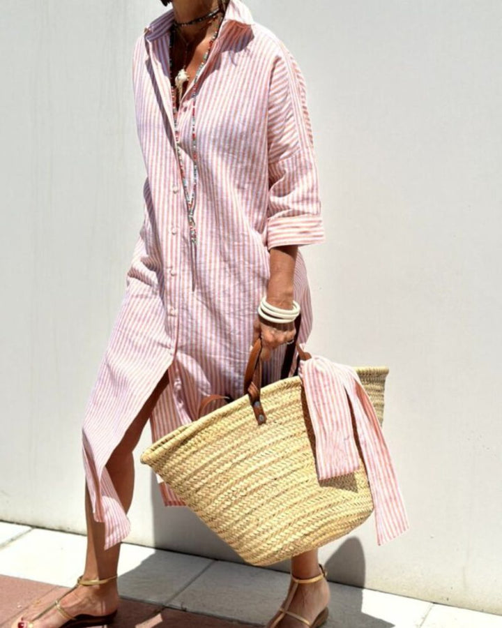 Women's Striped Summer Dress for the Office in Pink 1