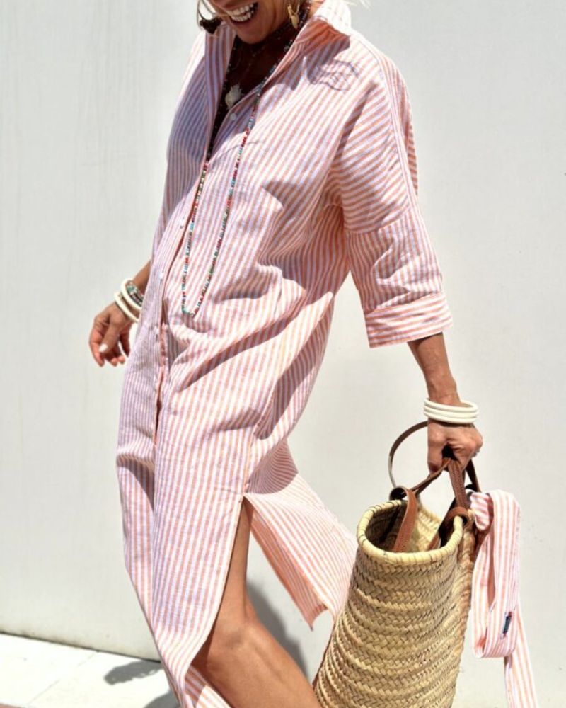 Women's Striped Summer Dress for the Office in Pink 2