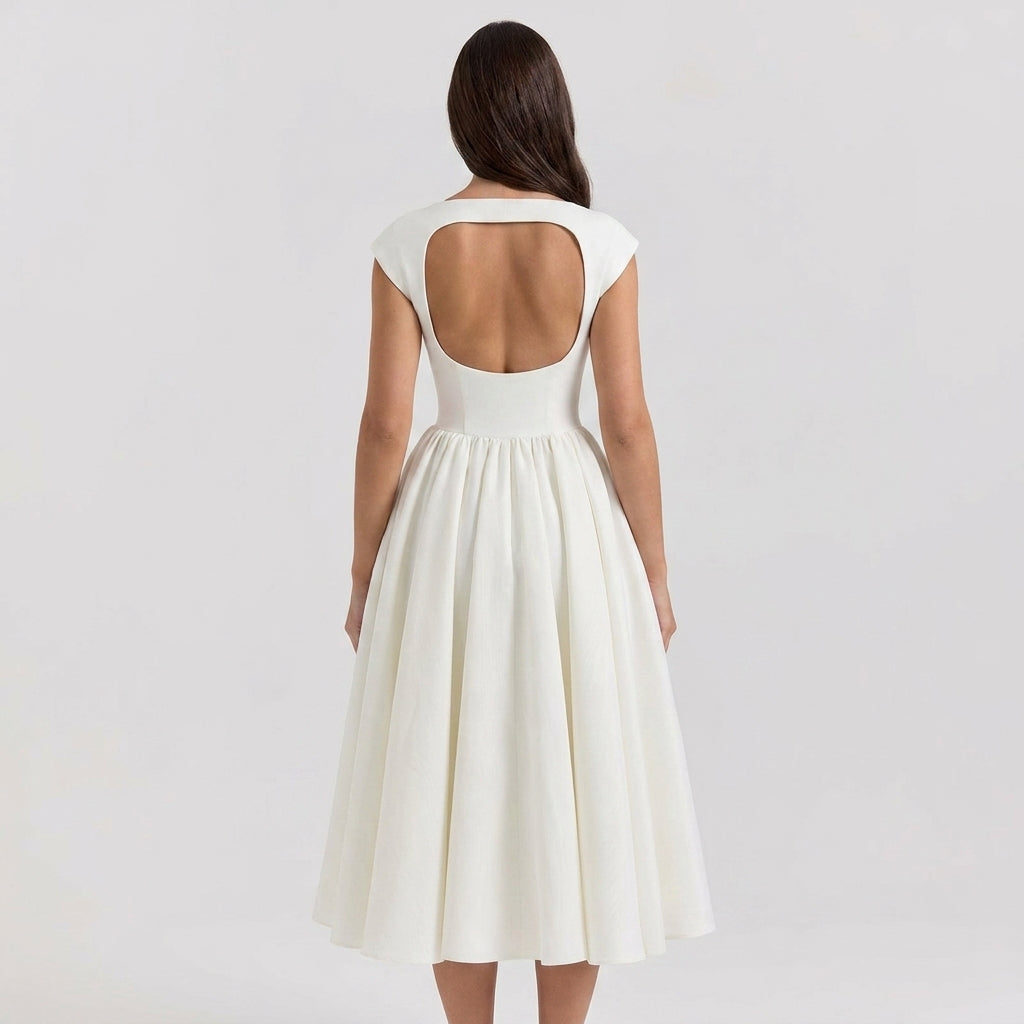 Women's Structured Cap Sleeve Midi Dress for Wedding Guests (3)
