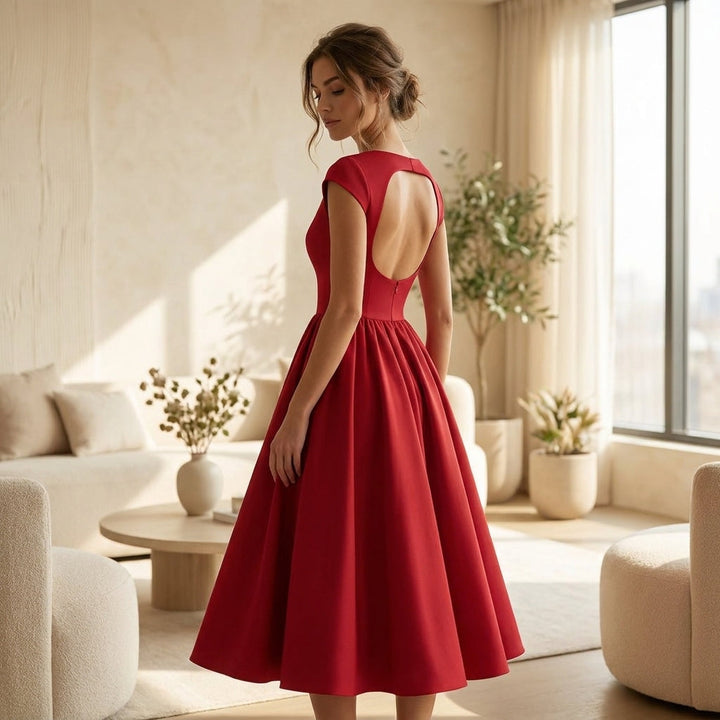 Women's Structured Cap Sleeve Midi Dress for Wedding Guests (8)