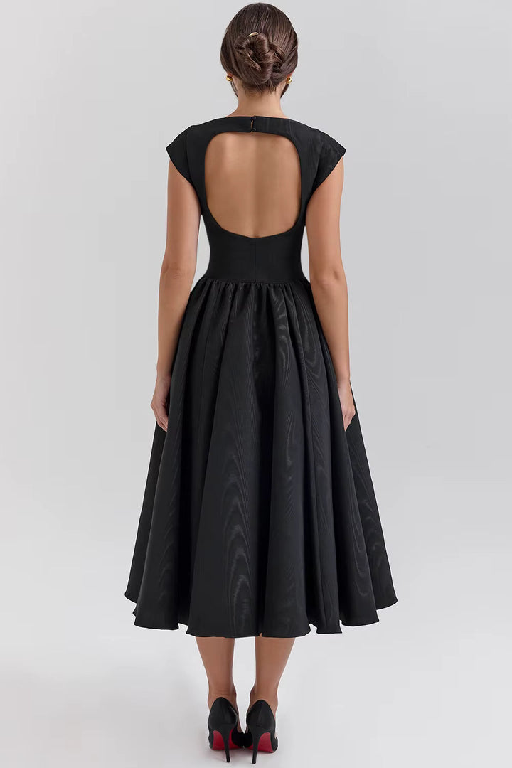 Women's Structured Cap Sleeve Midi Dress for Wedding Guests (9)