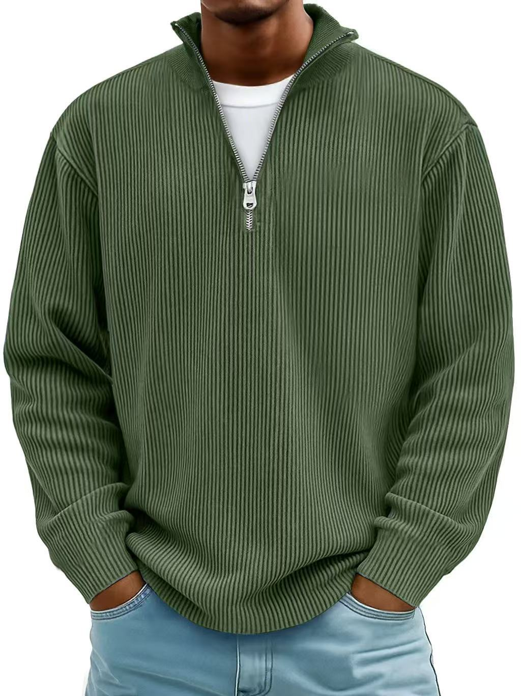 Women's Structured Half-Zip Sweater for Autumn in Armeegrün