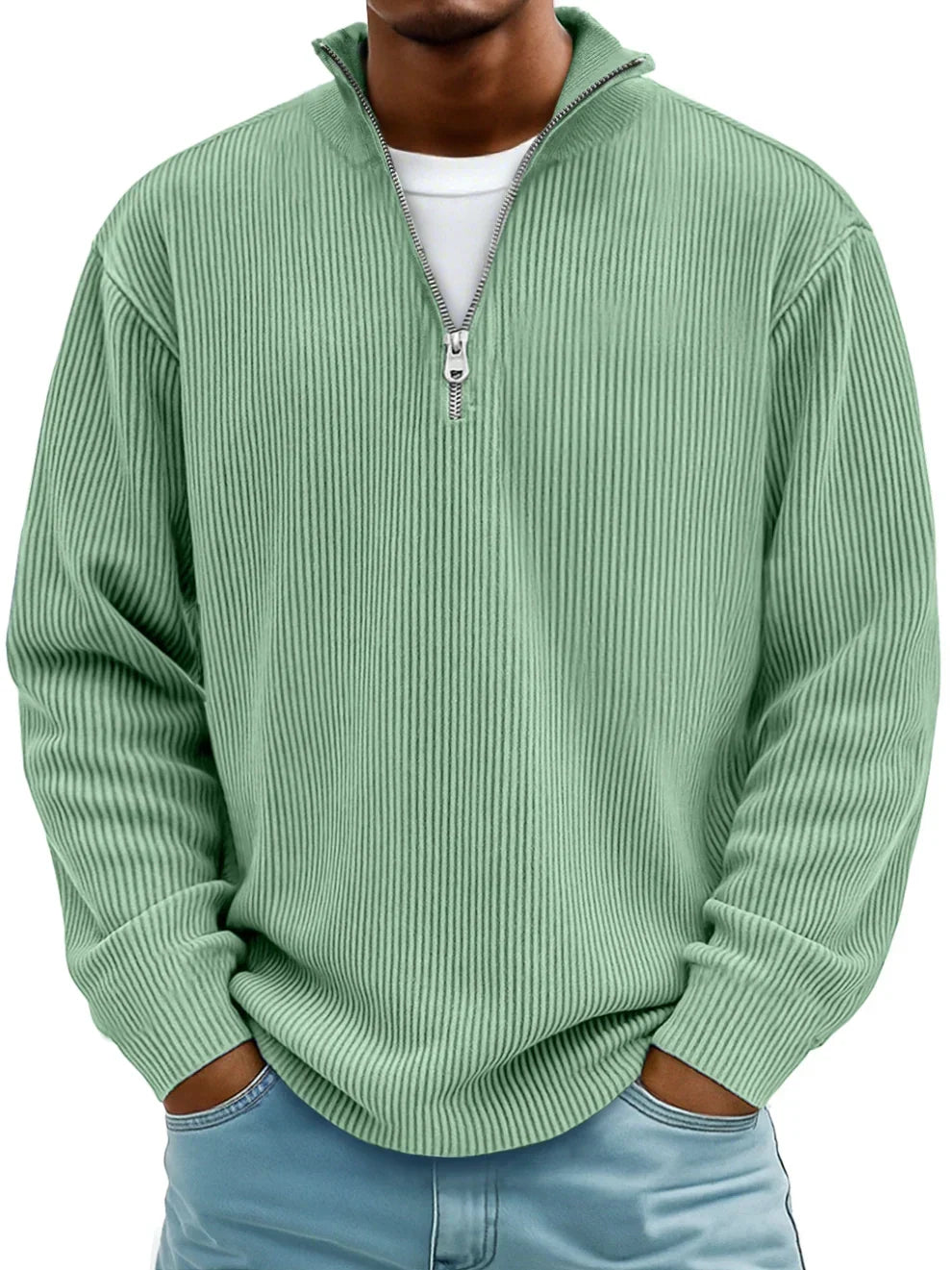Women's Structured Half-Zip Sweater for Autumn in Green