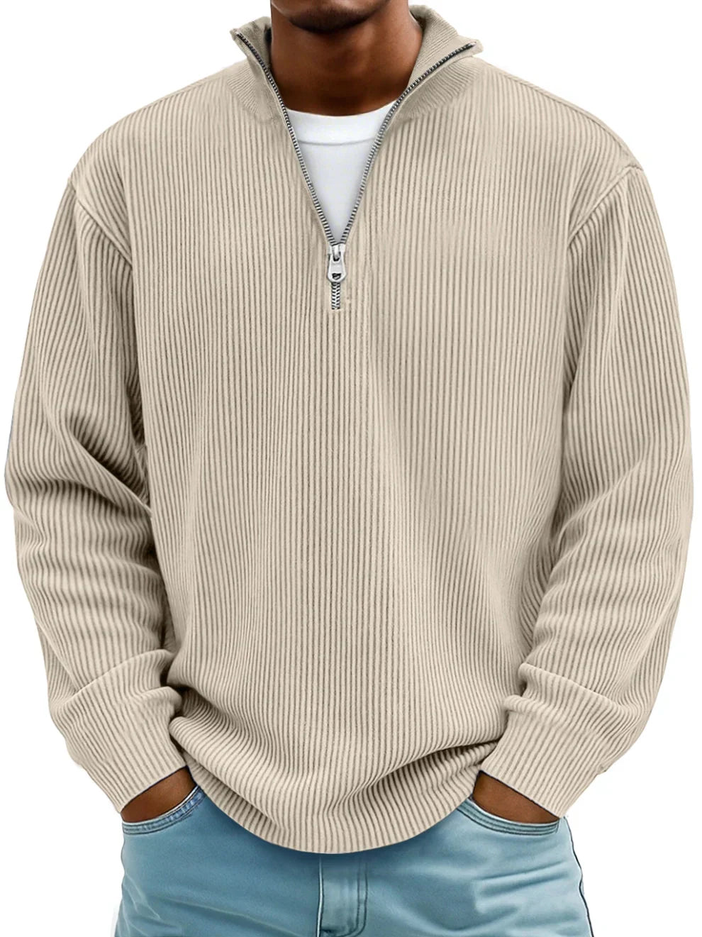 Women's Structured Half-Zip Sweater for Autumn in Khaki