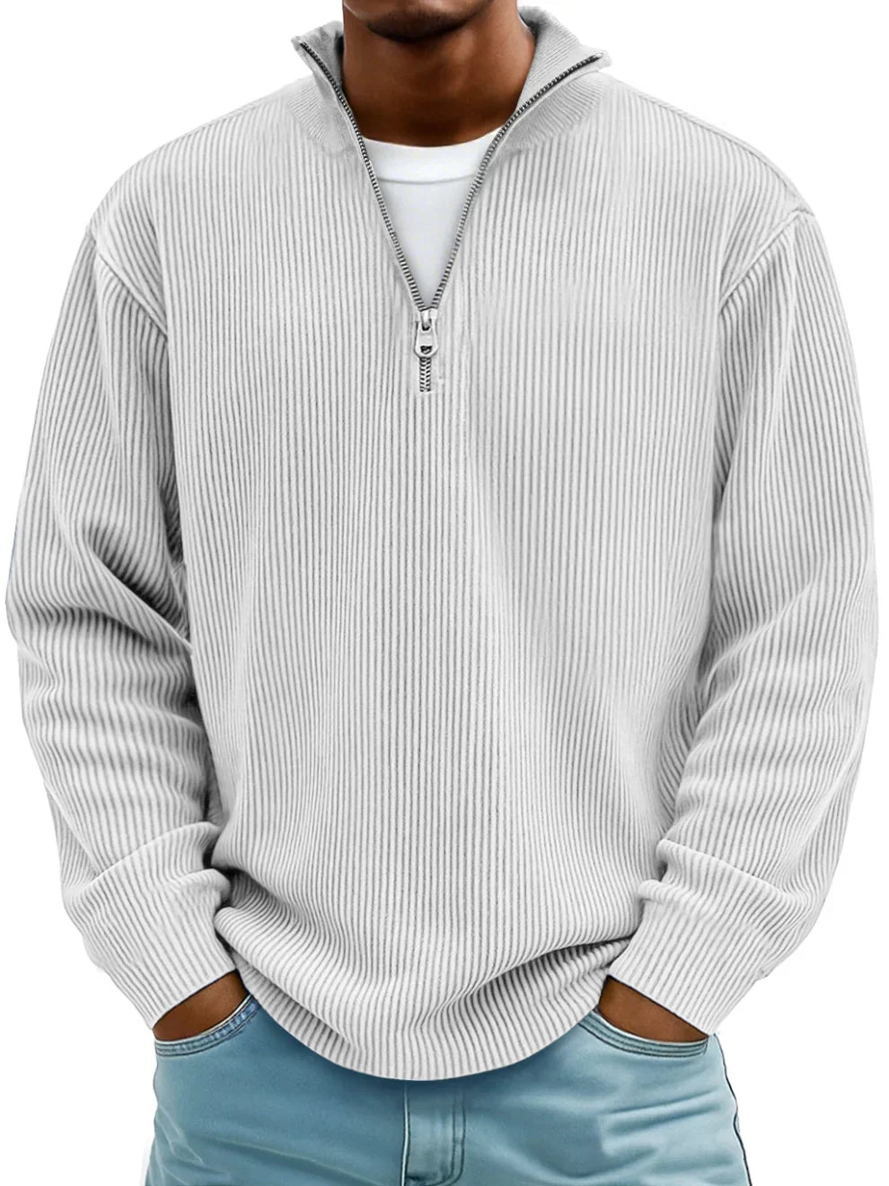 Women's Structured Half-Zip Sweater for Autumn in White