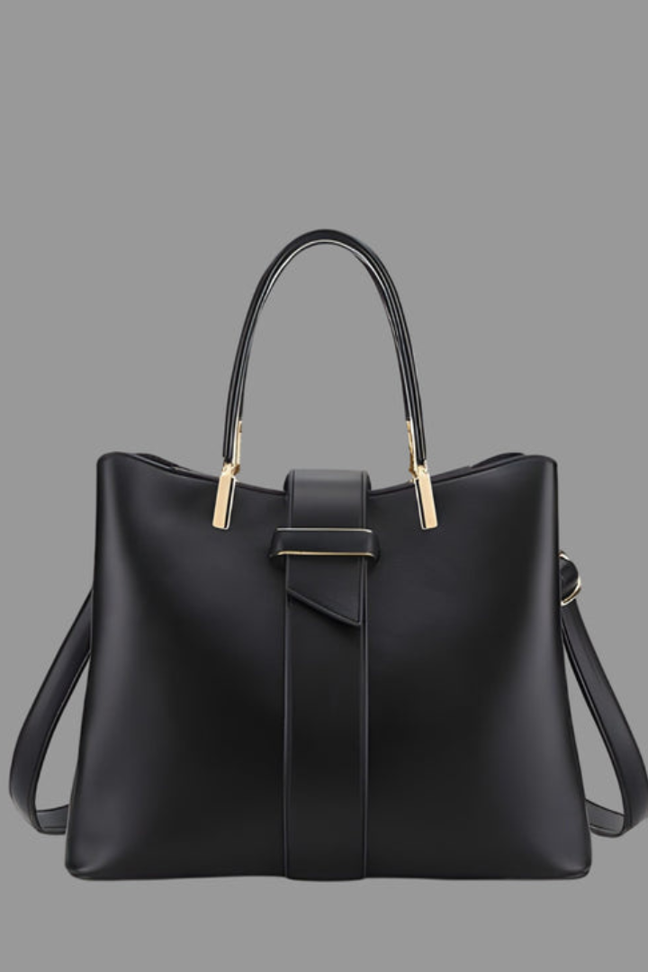 Women's Structured Laptop Bag with Crossbody Strap in Black