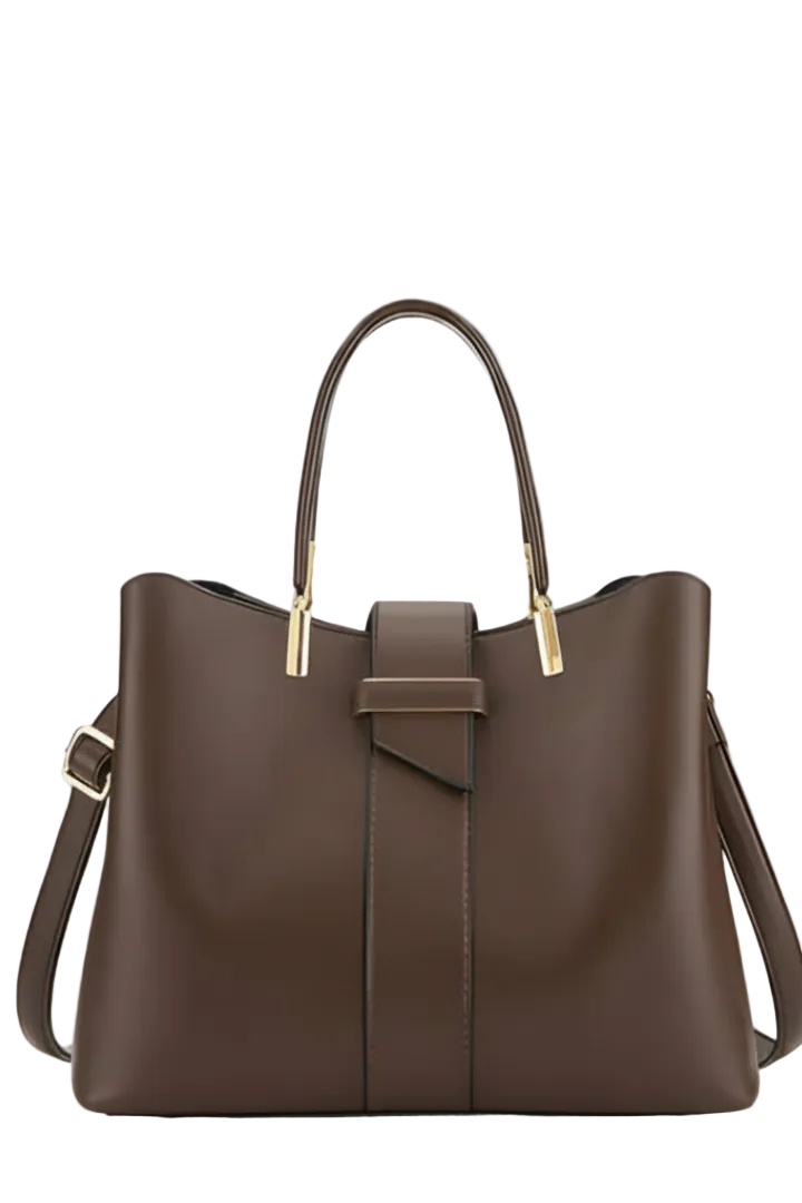 Women's Structured Laptop Bag with Crossbody Strap in Kaffee