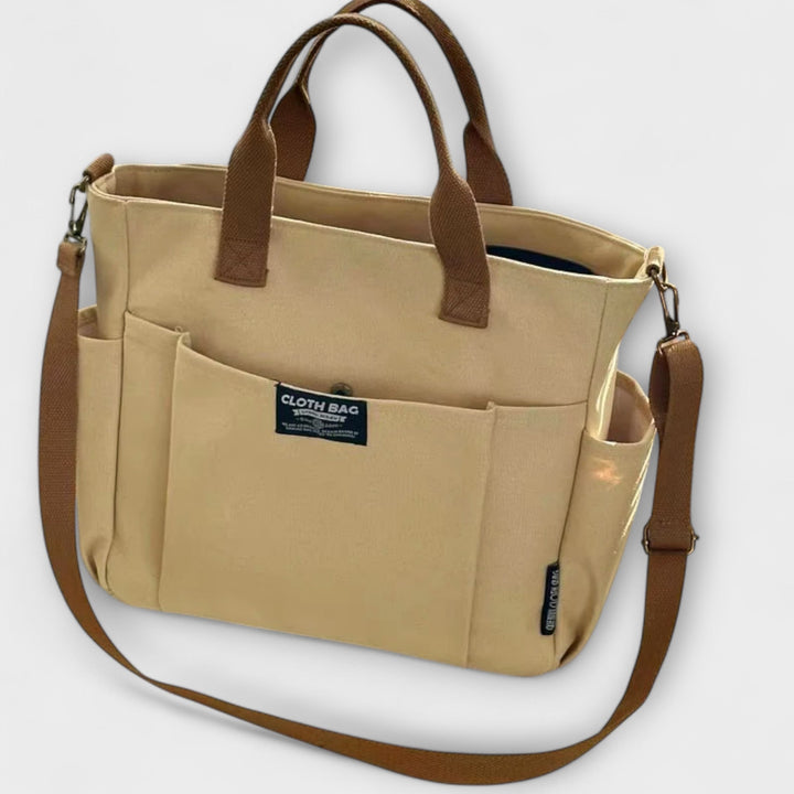 Women's Structured Leather Tote Bag for Everyday in Khaki