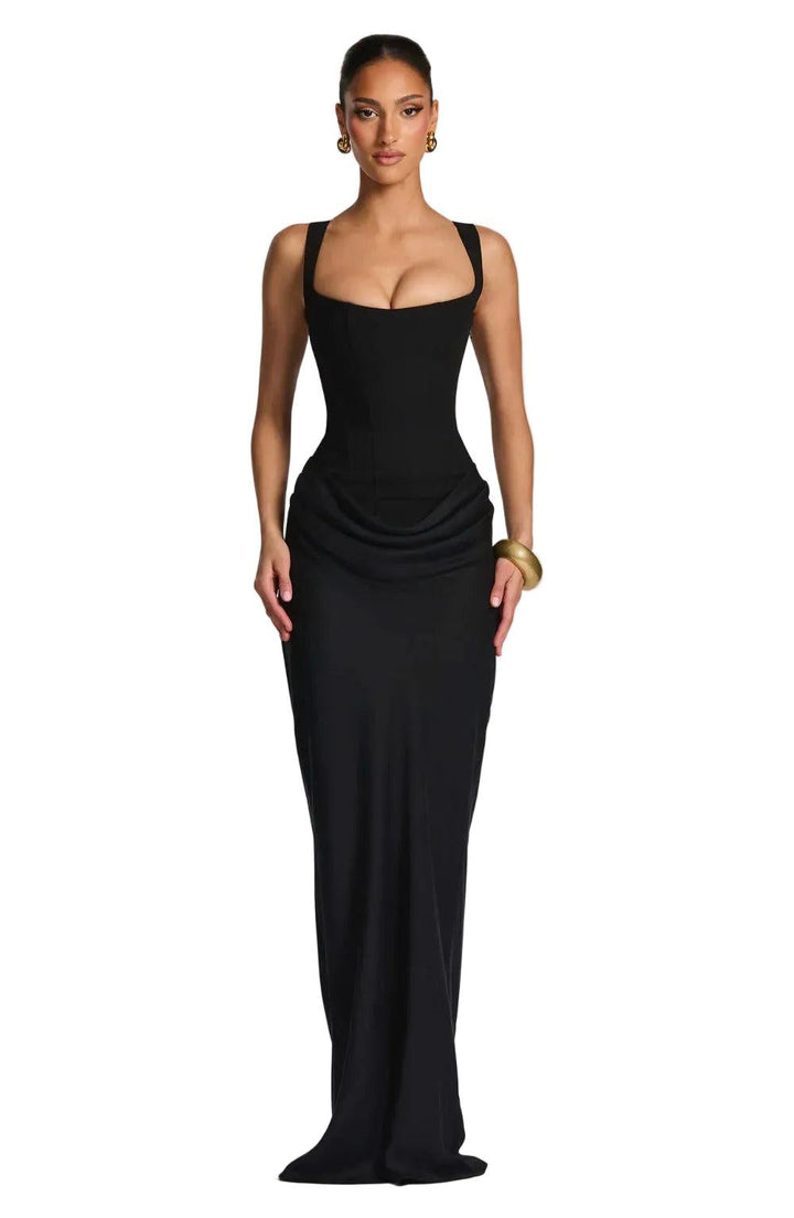 Women's Structured Maxi Party Dress for Autumn in Black