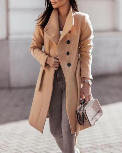 Women's Structured Trench Coat with Belt in Beige
