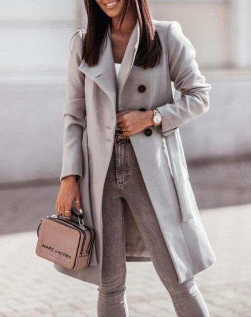 Women's Structured Trench Coat with Belt in Grey